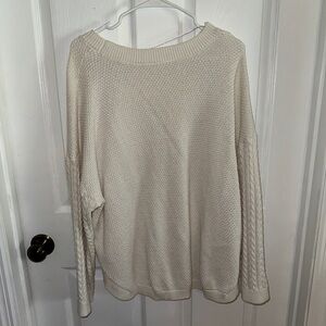 Cream Crew Neck Sweater with Relaxed Fit